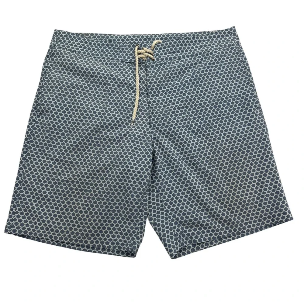 Faherty Board Shorts Mens 34 Blue Geometric Swim Trunks Drawstring Surf Outdoor